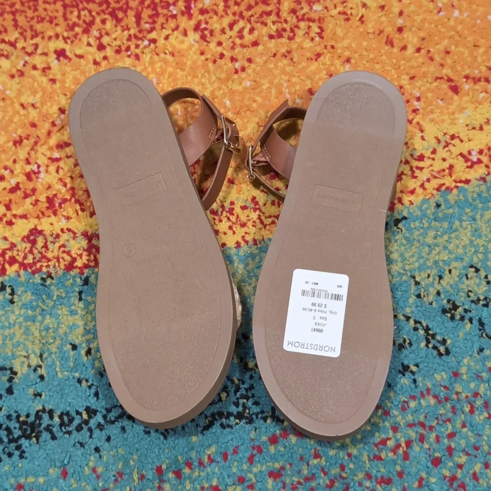 Steve Madden Girls Raffia Sandals Size 5 Tan Cream Boho Summer Shoes